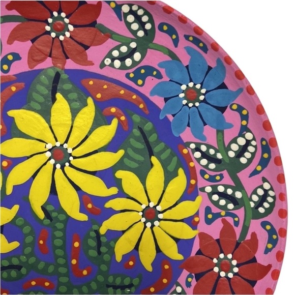 Hand Painted Pottery Wall Decor Floral Polka Dot Multi-Color - Picture 4 of 8